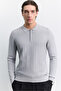 Men's Gray Polo Collar Zippered Rayon Blended Regular Fit Sweater A62Y5022 - 6