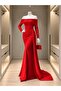 Crepe Stretch Fabric Degaje Collar Tail Detail Evening Dress 582652 Red