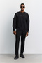 Men's Black Crew Neck Easy-Iron Printed Interlock Regular Fit Sweatshirt A62Y1285 - 6