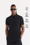 Men's Black Polo Collar Zippered Quick-Drying Anti-Wrinkle Technical Fabric Regular Fit T-Shirt A61Y1124