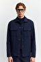 Men's Navy Blue Classic Collar Wrinkle-Resistant Quick-Dry Technical Fabric Comfort Fit Shirt Jacket A62Y2518 - 6