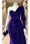 One Shoulder Belted Maxi Length Velvet Fabric Evening Dress 582320 Purple - 2