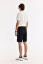 Men's Black Elastic Waist Lace-Up Side Zipper Pocket Interlock Knitted Regular Fit Shorts A61Y3633 - 3