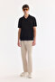 Men's Black Cotton Non-Curling Polo Collar Buttonless Bi-Stretch Regular Fit T-Shirt A61Y1130 - 5