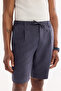 Men's Navy Blue Elastic Waist Lace-Up Cotton Relaxed Fit Shorts A61Y3700 - 4