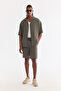 Men's Khaki Apaj Collar Breathable Modal Blended Soft Touch Short Sleeve Oversize Fit Shirt A61Y2006 - 6