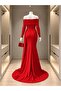 Crepe Stretch Fabric Degaje Collar Tail Detail Evening Dress 582652 Red - 4