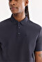 Men's Navy Blue Non-Curling Polo Collar Non-Wrinkle Quick-Dry Technical Fabric Regular Fit T-Shirt A61Y1095 - 5
