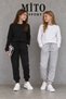 Flat Children's Sweatpants with Pockets and Elastic Waist Black Gray Ribana