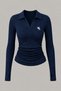 Sim Patterned Polo Neck Long Sleeve Blouse
