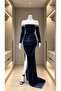 Flexible Fabric Strapless Neckline Stone Work Y Slit Evening Dress 582317 Smoked