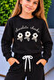 Crew Neck Daisy Embroidered Black Color Girls Tracksuit Set - 2