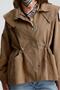 Dara Beige Trench Coat with Drawstring Waist, Stand Collar, Pockets, Waterproof Short Trench Coat - 4