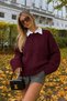 Burgundy Knitwear Knitted Women's Sweater Sh292