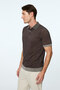Men's Brown Trend Polo Collar Tencel Knitwear T-Shirt - 3