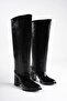 Women's Black Patent Leather Removable Round-Toe Thick-Heeled Boots and Boots Tr05Mk07A - 2
