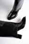 Women's Black Patent Leather Removable Round-Toe Thick-Heeled Boots and Boots Tr05Mk07A - 3