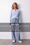 Women's Blue Collared Buttoned Ribbed Knit Sweater Alc-X15922 - 2