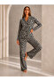 Women's Front Buttoned Long Sleeve Bottom Top Leopard Pajama Set - 5