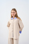 Women's Shirt with Collar, Buttons and Garnish, Back Zipper Detail, Cream - 3