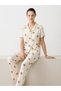 Regular V-Neck Casual Off-White Pajama Set - 4