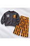 Boy's Anthracite Orange Printed Sweatshirt Orange Striped Trousers 2-Piece Set - 4
