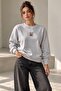 Women's Teddy Bear Embroidered Basic 2 Thread Sweatshirt - 2