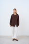 Women's Asymmetrical Zippered Oversize Sweatshirt Brown - 3