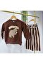 Children's Brown Bearista Embroidered Sweatshirt Striped Bottom Tracksuit 2-Piece Set - 2