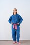 Women's Double Pocket Look Collar Snap Fastener Slim Denim Suit Blue - 2
