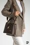 Women's Hand and Shoulder Bag with Logo, Bucket Model, Double Strap, Zipper, Stylish Brown - 3