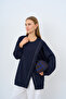 Women's Asymmetrical Zippered Oversize Sweatshirt Navy Blue - 3