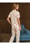 Loose Fit V-Neck Knitted Off-White Pajama Set - 2