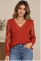 New Season Women's Long Sleeve V Lace Collar Viscose Blouse 72320