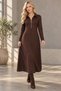 Women's Coffee Lycra Round Neck Zipper Detailed Long Dress Hzl26S-Wm235 - 2