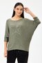 Women's Khaki Italian Star Patterned Bat Sleeve Oversize Lycra Knitwear Sweater Size 40 - 48