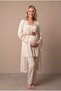 Women's Ecru Lace-Up Maternity Pajama Set with Nursing Detail and Dressing Gown - 4