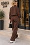 Egzoti̇k Asorti̇k Women's Japanese Button Detailed Striped Top & Flexible Pants Top and Bottom Set Faux Suede Suit - 8