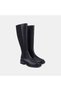 Women's Black Elastic Thick-Soled Leather Boots