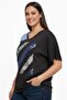 Women's V-Neck Cross Stripe Sequin-Bead Embroidered Short Sleeve Lycra Viscose Plus Size Blouse - 3