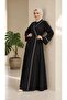 Women's Double-Breasted Collar Black-White Side-Tie Practical Wear-Go Prayer Dress