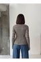 Women's Brown Ecru Striped Boat Neck Long Sleeve Camisole T-Shirt - 6