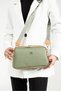 Women's Hand and Shoulder Bag with Cross Strap, Logo, Multi-Compartment, Cream, Daily Stylish, Green - 2
