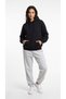 Women's Black Hooded Kangaroo Pocket 3 Thread Raster Sweatshirt - 4