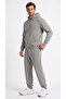 Men's Gray Hooded 3-Thread Sweatpants Set with Elastic Cuffs - 2