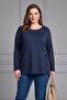 Accessory Detailed Plus Size Knitted Modal Blouse Navy Blue