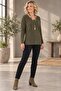 Women's Khaki V-Neck Comfortable Fit Side Slit Long Knitwear Sweater Hzl26S-Wm3391 - 4