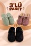 Advantageous 3-Piece Package Winter Plush Patterned Silent Orthopedic Sole Dowry Guest House Slippers Set - 4