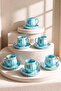 Blue Line Wavy Porcelain Coffee Cup Set for 6 People