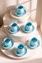 Blue Line Wavy Porcelain Coffee Cup Set for 6 People - 3